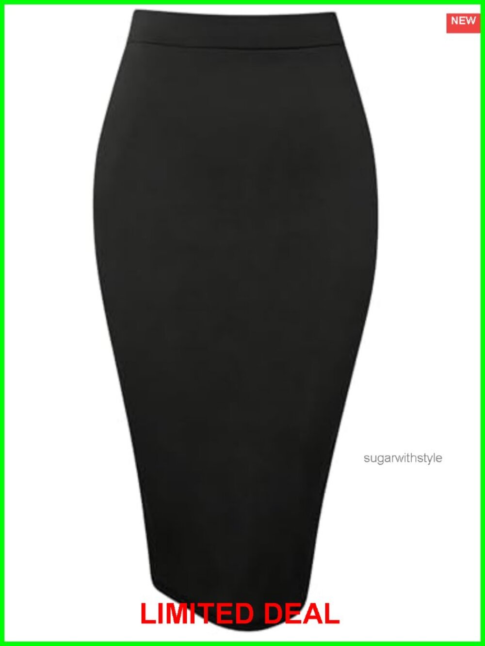 High Waist Bodycon Pencil Skirt Elastic Waist Back Slit Office Party